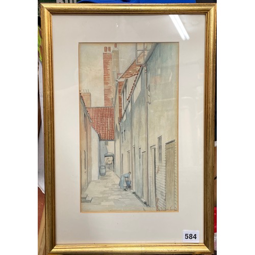 584 - ERNEST WAMSLEY LEWIS (1898-1977)  WATERCOLOUR WHITBY 1921 SIGNED AND DATED FRAMED AND GLAZED 19CM X ... 