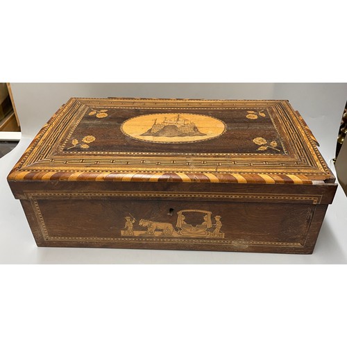 545 - 19TH CENTURY TUNBRIDGE AND MARQUETRY INLAID WRITING BOX A/F