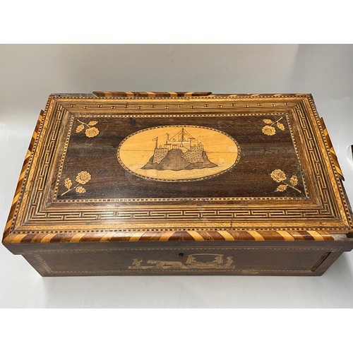 545 - 19TH CENTURY TUNBRIDGE AND MARQUETRY INLAID WRITING BOX A/F