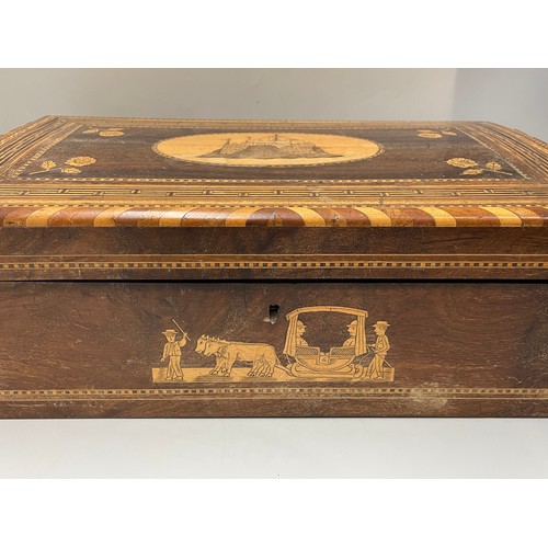 545 - 19TH CENTURY TUNBRIDGE AND MARQUETRY INLAID WRITING BOX A/F