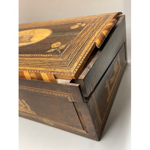 545 - 19TH CENTURY TUNBRIDGE AND MARQUETRY INLAID WRITING BOX A/F