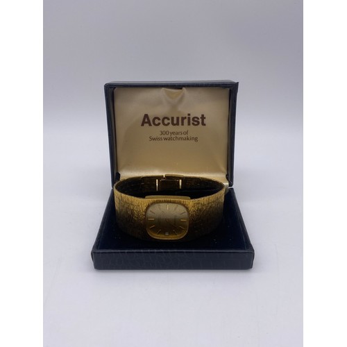 560 - ACCURIST 21 JEWELL WRISTWATCH ON BARK EFFECT GOLD PLATED STRAP