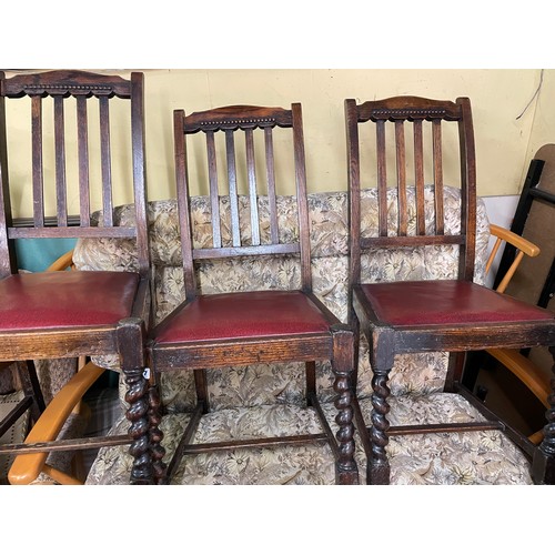 25 - SET OF FOUR OAK BARLEY TWIST DINING CHAIRS