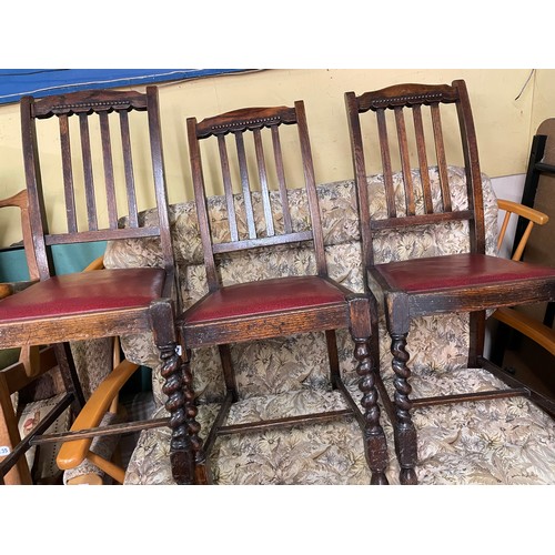 25 - SET OF FOUR OAK BARLEY TWIST DINING CHAIRS