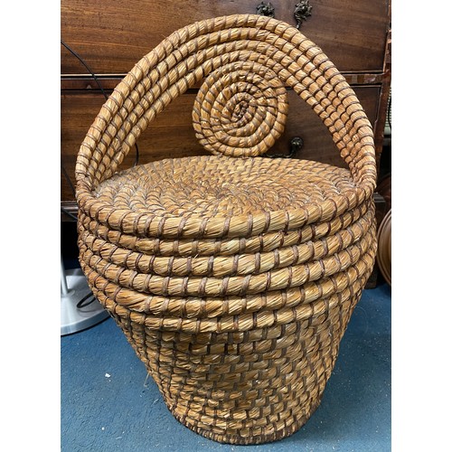 18 - WICKER WORK AND SEAGRASS LINEN BASKET STOOL