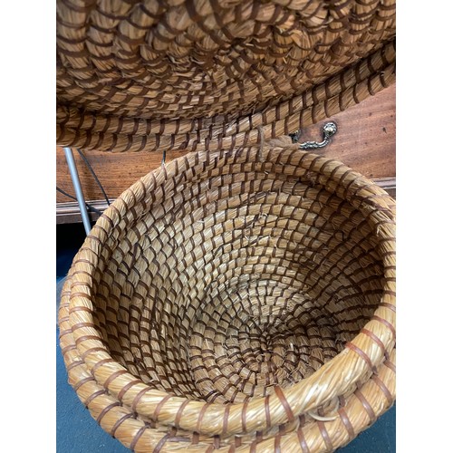 18 - WICKER WORK AND SEAGRASS LINEN BASKET STOOL