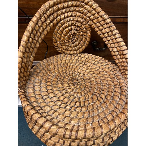 18 - WICKER WORK AND SEAGRASS LINEN BASKET STOOL