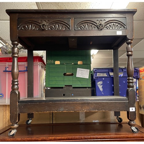 8 - OAK TWO DRAWER SIDE TABLE WITH UNDER TIER