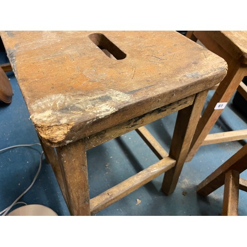 61 - THREE VINTAGE BEECH STOOLS