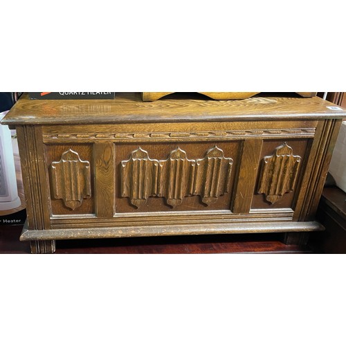 88 - OAK CARVED PANEL LINEN FOLD COFFER