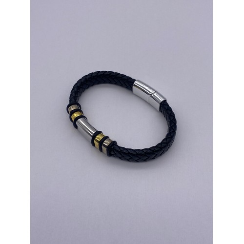 731 - HAND MADE WOVEN LEATHER AND STEEL BRACELET