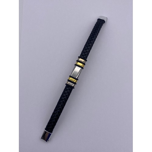 731 - HAND MADE WOVEN LEATHER AND STEEL BRACELET