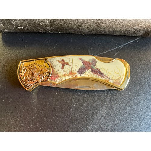 778 - FRANKLIN MINT GROUSE COLLECTORS POCKET KNIFE IN POUCH