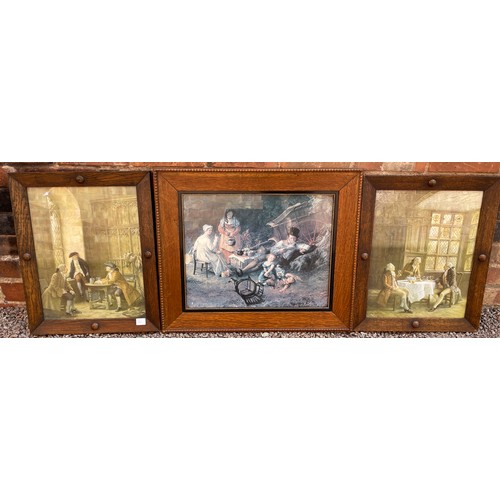 780 - PAIR OF 18TH CENTURY INTERIOR SCENES AFTER FM BENNET IN OAK GLAZED FRAMES, AND A LITHOGRAPHIC PRINT ... 