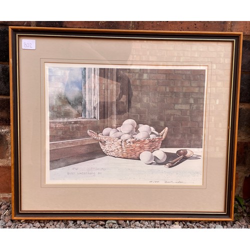 802 - BART LINDSROM ARTSIST PROOF 490 STILL LIFE EGGES IN BASKET