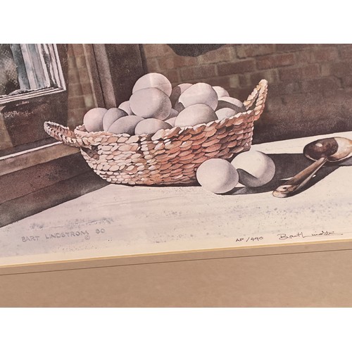 802 - BART LINDSROM ARTSIST PROOF 490 STILL LIFE EGGES IN BASKET