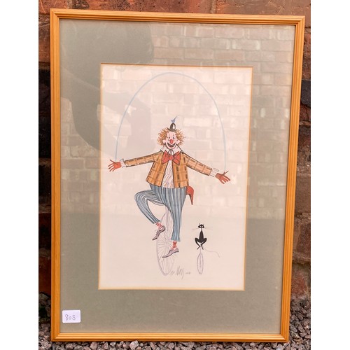 803 - LITHOGRAPHIC PRINT OF THE CLOWN ON UNICYCLE 310/1000 SIGNED IN PENCIL