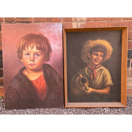 795 - TWO 1960S/70S CHILD CRYING PRINT AND PRINT OF IN A STRAW HAT