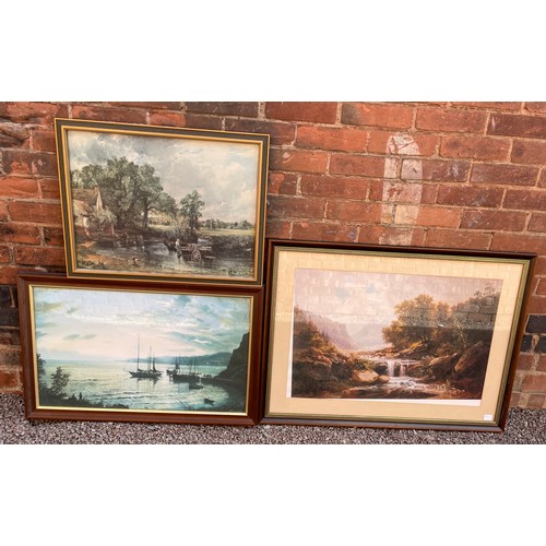 797 - THREE LARGE PRINTS OF LAND AND SEA SCAPES