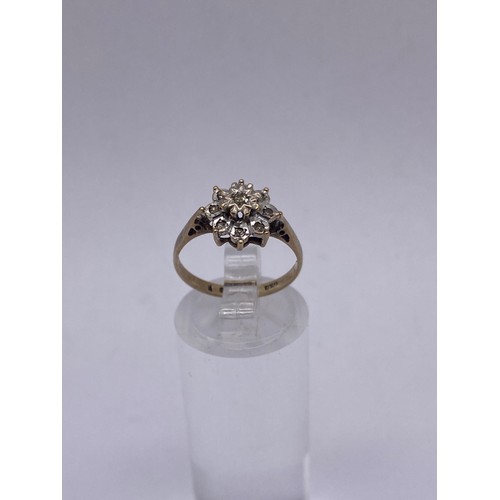 769 - 9CT GOLD CHIP STONE CLUSTER DRESS RING SIZE L 2G APPROX