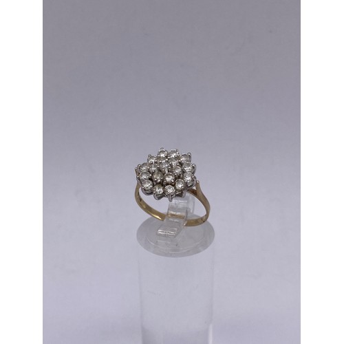 770 - 375 9CT GOLD DIAMOND CLUSTER RING SIZE N 2G APPROX