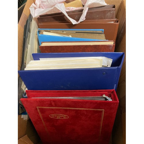 676 - BOX CONTAINING BINDERS AND STAMP ALBUMS OF ASSORTED WORLDWIDE POSTAGE STAMPS, AND A BAGS OF MIXED WO... 