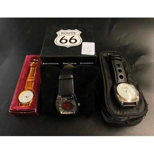 763 - NYLON CASED LOADED WRISTWATCH, READERS DIGEST WRISTWATCH, AND BOXED ROUTE 66 WRISTWATCH