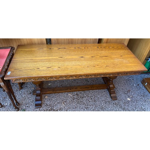 9 - CARVED OAK BULBOUS LEGGED COFFEE TABLE