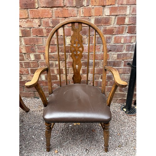 172 - BEECH WHEEL BACK COUNTRY ELBOW CHAIR WITH UPHOLSTERED STUDDED SEAT
