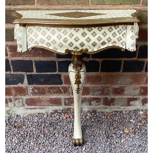 40 - PAIR OF CREAM AND GILT PAINTED SERPENTINE ITALIANATE CONSOLE TABLES