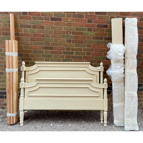 198 - REPRODUCTION CREAM PAINTED FRENCH STYLE DOUBLE BED FRAME AS NEW