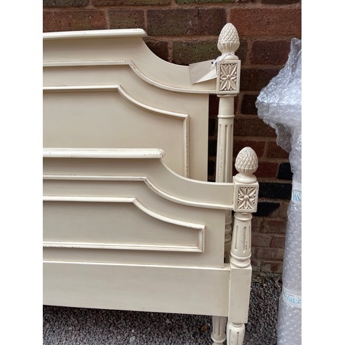 198 - REPRODUCTION CREAM PAINTED FRENCH STYLE DOUBLE BED FRAME AS NEW