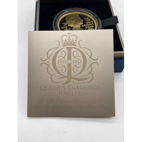 450 - ROYAL MINT QUEENS DIAMOND JUBILEE UK £5 GOLD PLATED SILVER PROOF COIN