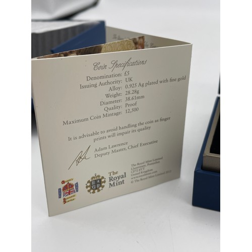 450 - ROYAL MINT QUEENS DIAMOND JUBILEE UK £5 GOLD PLATED SILVER PROOF COIN