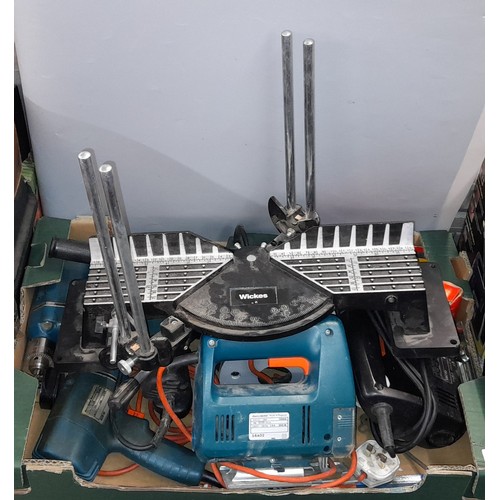 296 - SMALL ANGLE GRINDER, ROUTER, DRILLS