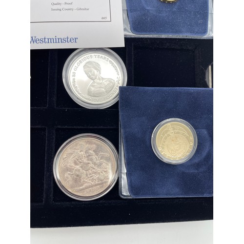 454 - TURKS AND CAICOS PROOF QUEEN ELIZABETH II DUAL BONDED COIN, QUEEN VICTORIA SILVER CROWN, GIBRALTAR 2... 