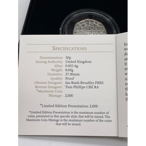 451 - ROYAL MINT 100TH ANNIVERSARY OF THE BIRTH OF BENJAMIN BRITTEN 2013 UK 50 PENCE SILVER PROOF COIN