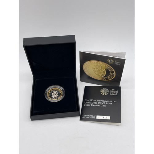 448 - ROYAL MINT 350TH ANNIVERSARY OF THE GUNINEA 2013 UK £2 SILVER PROOF PIEDFORT COIN