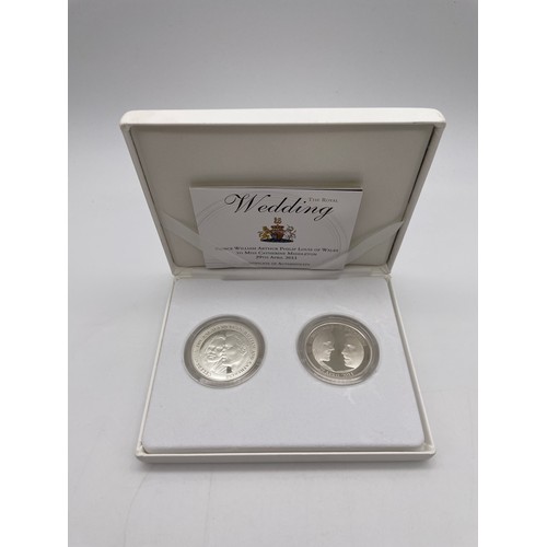 442 - ROYAL MINT PRINCE WILLIAM TO MISS CATHERINE MIDDLETON WEDDING AND ENGAGEMENT SILVER PROOF TWO COIN S... 