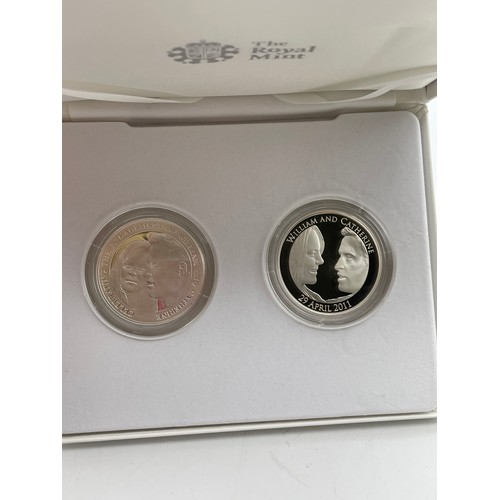 442 - ROYAL MINT PRINCE WILLIAM TO MISS CATHERINE MIDDLETON WEDDING AND ENGAGEMENT SILVER PROOF TWO COIN S... 