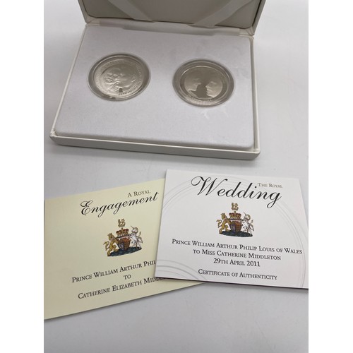 442 - ROYAL MINT PRINCE WILLIAM TO MISS CATHERINE MIDDLETON WEDDING AND ENGAGEMENT SILVER PROOF TWO COIN S... 