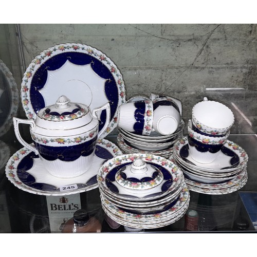 245 - 19TH CENTURY BLUE FLORAL TEA SET