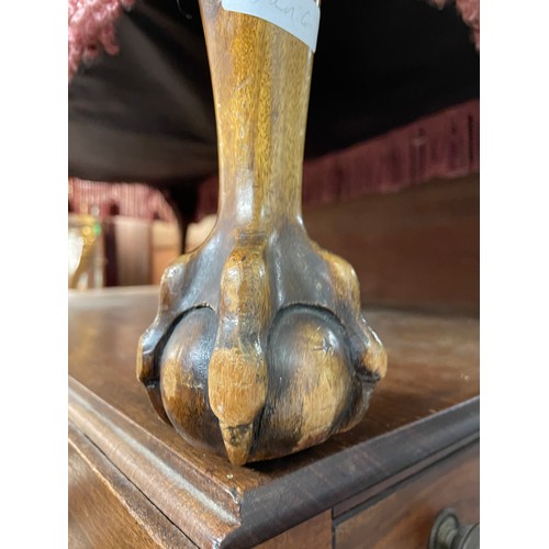 55 - UPHOLSTERED TASSELLED LONG STOOL ON BALL AND CLAW FEET