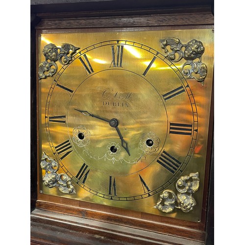 338 - SMALL LONG CASE CLOCK WITH A BRASS FACE SIGNED ONEILL OF DUBLIN