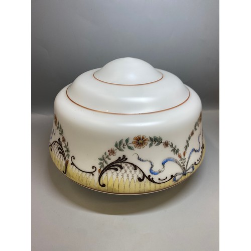 275 - EDWARDIAN OPAQUE AND PAINTED GLASS CEILING SHADE