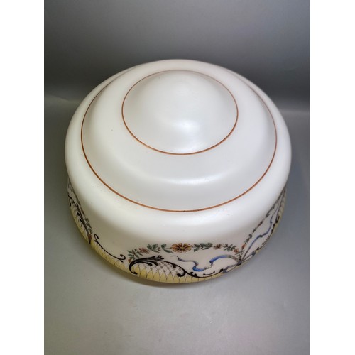 275 - EDWARDIAN OPAQUE AND PAINTED GLASS CEILING SHADE