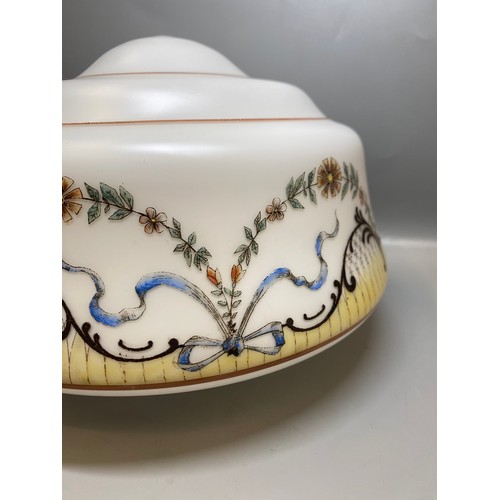 275 - EDWARDIAN OPAQUE AND PAINTED GLASS CEILING SHADE