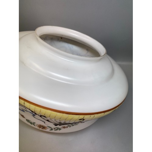 275 - EDWARDIAN OPAQUE AND PAINTED GLASS CEILING SHADE
