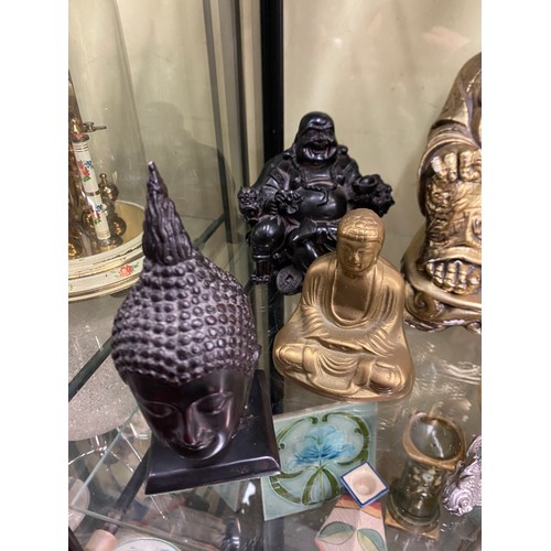 272 - RESIN METALWARE AND GILDED CHALK ORIENTAL MONK AND BHUDDAH FIGURES