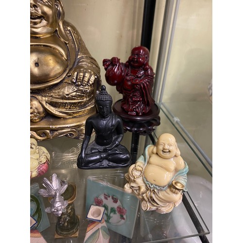 272 - RESIN METALWARE AND GILDED CHALK ORIENTAL MONK AND BHUDDAH FIGURES